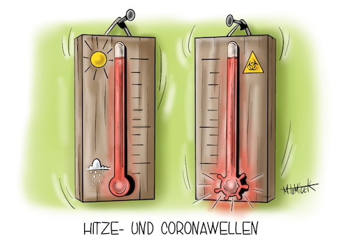 Cartoon: Hitze- und Coronawelle (medium) by Mirco Tomicek tagged hitze,sommer,corona,welle,neuinfektionen,infektionen,steigende,zahlen,zahl,1000,deutschland,fälle,virus,covid19,sonne,rückkehrer,reisende,reiserückkehrer,urlaub,urlauber,risiko,gebiete,flug,test,cartoon,karikatur,mirco,tomicek,hitze,sommer,corona,welle,neuinfektionen,infektionen,steigende,zahlen,zahl,1000,deutschland,fälle,virus,covid19,sonne,rückkehrer,reisende,reiserückkehrer,urlaub,urlauber,risiko,gebiete,flug,test,cartoon,karikatur,mirco,tomicek