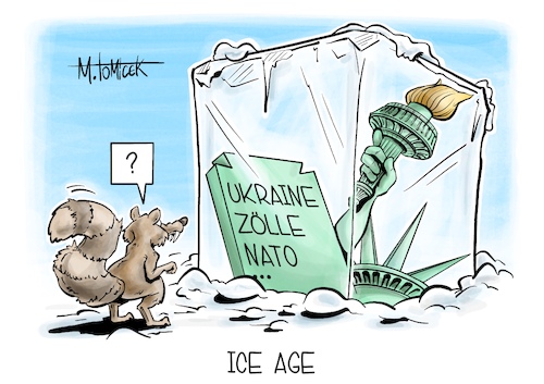 Cartoon: Ice Age (medium) by Mirco Tomicek tagged donald,trump,usa,amerika,us,präsident,militärhilfe,ukraine,hilfe,militär,krieg,russland,nato,eu,europa,strafzölle,zoll,zölle,politik,ice,age,scart,lady,liberty,karikatur,pressekarikatur,cartoon,mirco,tomicek,donald,trump,usa,amerika,us,präsident,militärhilfe,ukraine,hilfe,militär,krieg,russland,nato,eu,europa,strafzölle,zoll,zölle,politik,ice,age,scart,lady,liberty,karikatur,pressekarikatur,cartoon,mirco,tomicek