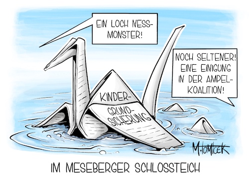 Cartoon: Im Meseberger Schlossteich (medium) by Mirco Tomicek tagged ampelkoalition,ampel,koalition,kindergrundsicherung,kinder,grundsicherung,kabinett,kabinettsklausur,meseberg,schloss,papier,eckpunkte,grüne,fdp,spd,olaf,scholz,loch,ness,monster,nessi,karikatur,pressekarikatur,cartoon,mirco,tomicek,ampelkoalition,ampel,koalition,kindergrundsicherung,kinder,grundsicherung,kabinett,kabinettsklausur,meseberg,schloss,papier,eckpunkte,grüne,fdp,spd,olaf,scholz,loch,ness,monster,nessi,karikatur,pressekarikatur,cartoon,mirco,tomicek