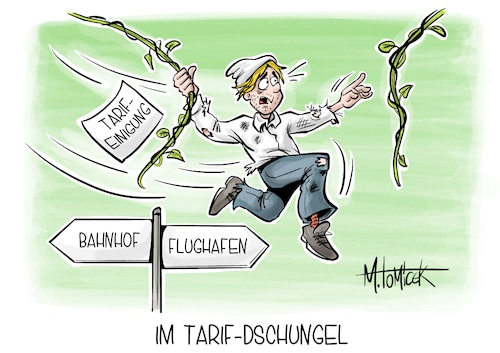 Cartoon: Im Tarif-Dschungel (medium) by Mirco Tomicek tagged gdl,streik,streiks,lokführer,lokführerstreiks,deutsche,bahn,einigung,35,stunden,woche,lohn,tarif,tarifeinigung,bahnhof,pendler,tarife,einigungen,zug,bahnverkehr,flughafen,flugpersonal,cartoon,karikatur,pressekarikatur,mirco,tomicek,gdl,streik,streiks,lokführer,lokführerstreiks,deutsche,bahn,einigung,35,stunden,woche,lohn,tarif,tarifeinigung,bahnhof,pendler,tarife,einigungen,zug,bahnverkehr,flughafen,flugpersonal,cartoon,karikatur,pressekarikatur,mirco,tomicek