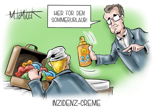 Cartoon: Inzidenz-Creme (medium) by Mirco Tomicek tagged jens,spahn,ziel,zielmarke,inzidenz,inzidenzwert,corona,coronainzidenz,20,unbeschwerter,sommer,sommerurlaub,urlaub,urlauber,sommerferien,wert,zahl,ansteckung,lockerung,lockerungen,coronapolitik,impfstrategie,impfplan,cartoon,karikatur,pressekarikatur,mirco,tomicek,jens,spahn,ziel,zielmarke,inzidenz,inzidenzwert,corona,coronainzidenz,20,unbeschwerter,sommer,sommerurlaub,urlaub,urlauber,sommerferien,wert,zahl,ansteckung,lockerung,lockerungen,coronapolitik,impfstrategie,impfplan,cartoon,karikatur,pressekarikatur,mirco,tomicek