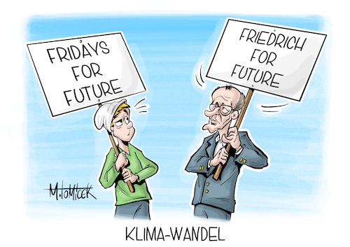 Cartoon: Klima-Wandel (medium) by Mirco Tomicek tagged fridays,for,future,fff,klimastreik,klimastreiks,streiks,proteste,protest,demo,klima,klimaschutz,klimawandel,friedrich,merz,cdu,union,kfrage,kanzlerkandidat,kanzler,kandidat,wahlen,karikatur,pressekarikatur,cartoon,mirco,tomicek,fridays,for,future,fff,klimastreik,klimastreiks,streiks,proteste,protest,demo,klima,klimaschutz,klimawandel,friedrich,merz,cdu,union,kfrage,kanzlerkandidat,kanzler,kandidat,wahlen,karikatur,pressekarikatur,cartoon,mirco,tomicek