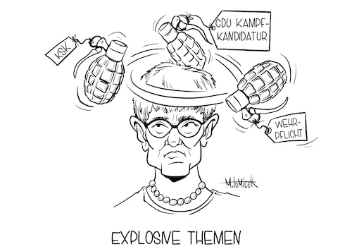 Cartoon: Kramp-Karrenbauer (medium) by Mirco Tomicek tagged kramp,karrenbauer,akk,bundeswehr,bund,ksk,cdu,kampfkandidatur,kandidatur,freiwilligendienst,freiwilligen,wehrdienst,militär,karikatur,cartoon,mirco,tomicek,kramp,karrenbauer,akk,bundeswehr,bund,ksk,cdu,kampfkandidatur,kandidatur,freiwilligendienst,freiwilligen,wehrdienst,militär,karikatur,cartoon,mirco,tomicek