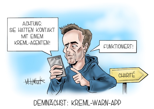 Cartoon: Kreml-Warn-App (medium) by Mirco Tomicek tagged kreml,alexej,nawalny,russland,kremlkritiker,putin,moskau,vergiftet,vergiftung,berlin,berliner,charite,kritiker,tee,corona,warn,app,covid19,test,positiv,warnung,smartphone,100,tage,cartoon,karikatur,mirco,tomicek,kreml,alexej,nawalny,russland,kremlkritiker,putin,moskau,vergiftet,vergiftung,berlin,berliner,charite,kritiker,tee,corona,warn,app,covid19,test,positiv,warnung,smartphone,100,tage,cartoon,karikatur,mirco,tomicek