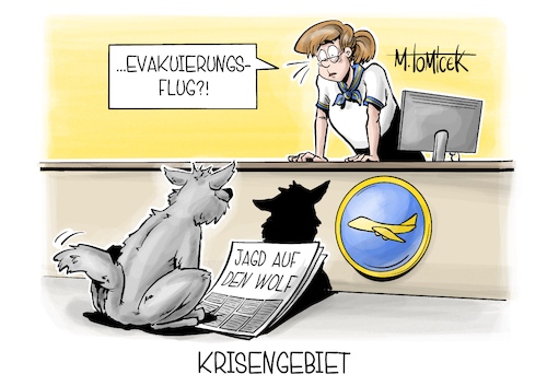 Cartoon: Krisengebiet (medium) by Mirco Tomicek tagged evakuierung,evakuierungsflug,evakuierungsflüge,flüge,golfregion,nahost,gaza,touristen,fliegen,iran,krieg,israel,usa,amerika,angriffe,jagd,wolf,wolfsjagd,deutschland,jäger,bundestag,gesetze,gesetz,wildtiere,wölfe,karikatur,cartoon,pressekarikatur,mirco,tomicek,evakuierung,evakuierungsflug,evakuierungsflüge,flüge,golfregion,nahost,gaza,touristen,fliegen,iran,krieg,israel,usa,amerika,angriffe,jagd,wolf,wolfsjagd,deutschland,jäger,bundestag,gesetze,gesetz,wildtiere,wölfe,karikatur,cartoon,pressekarikatur,mirco,tomicek