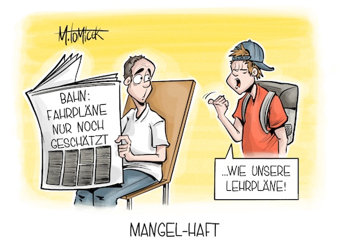 Cartoon: Mangel-Haft (medium) by Mirco Tomicek tagged deutsche,bahn,züge,fahrplan,fahrpläne,zug,nahverkehr,fernverkehr,bahnfahren,pendler,schule,lehrermangel,mangel,lehrer,lehrerinnen,seiteneinsteiger,quereinsteiger,schüler,karikatur,pressekarikatur,cartoon,mirco,tomicek,deutsche,bahn,züge,fahrplan,fahrpläne,zug,nahverkehr,fernverkehr,bahnfahren,pendler,schule,lehrermangel,mangel,lehrer,lehrerinnen,seiteneinsteiger,quereinsteiger,schüler,karikatur,pressekarikatur,cartoon,mirco,tomicek