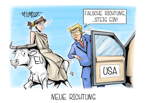 Cartoon: Neue Richtung (medium) by Mirco Tomicek tagged usa,us,präsident,amerika,donald,trump,europa,eu,falsche,richtung,sehr,schlecht,sicherheit,sicherheitslage,karikatur,pressekarikatur,cartoon,mirco,tomicek,usa,us,präsident,amerika,donald,trump,europa,eu,falsche,richtung,sehr,schlecht,sicherheit,sicherheitslage,karikatur,pressekarikatur,cartoon,mirco,tomicek