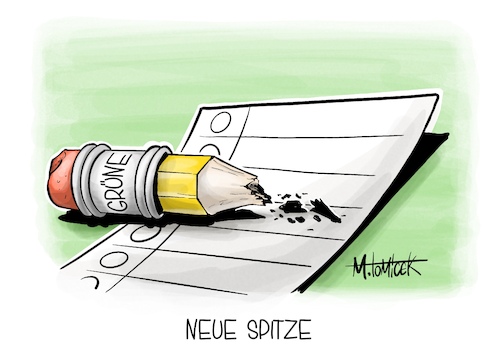 Cartoon: Neue Spitze (medium) by Mirco Tomicek tagged grüne,parteispitze,spitze,partei,vorsitz,lang,nouripour,rücktritt,neustart,wahlen,landtagswahlen,wahl,umfragen,cartoon,karikatur,pressekarikatur,mirco,tomicek,grüne,parteispitze,spitze,partei,vorsitz,lang,nouripour,rücktritt,neustart,wahlen,landtagswahlen,wahl,umfragen,cartoon,karikatur,pressekarikatur,mirco,tomicek