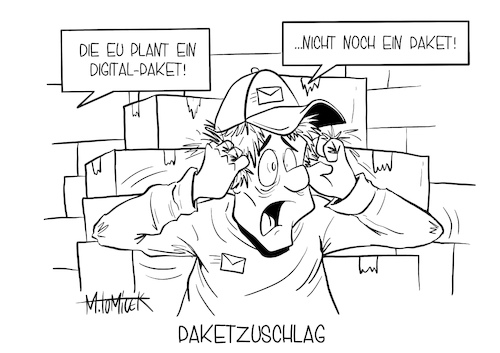 Cartoon: Paketzuschlag (medium) by Mirco Tomicek tagged tech,giganten,riesen,eingeschränkt,eu,kommission,digital,paket,online,web,digitale,beschluss,gesetz,google,apple,amazon,facebook,onlineshop,shops,shopping,einkäufe,versenden,versand,post,dhl,lieferdienst,weihnachtsgeschenke,geschenke,weihnachten,last,minute,datenschutz,verbraucher,verbraucherschutz,schutz,cookies,daten,datensammler,sammlung,cartoon,karikatur,mirco,tomicek,pressekarikatur,tech,giganten,riesen,eingeschränkt,eu,kommission,digital,paket,online,web,digitale,beschluss,gesetz,google,apple,amazon,facebook,onlineshop,shops,shopping,einkäufe,versenden,versand,post,dhl,lieferdienst,weihnachtsgeschenke,geschenke,weihnachten,last,minute,datenschutz,verbraucher,verbraucherschutz,schutz,cookies,daten,datensammler,sammlung,cartoon,karikatur,mirco,tomicek,pressekarikatur