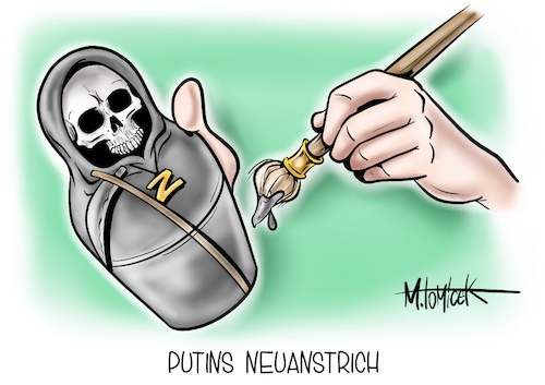 Cartoon: Putins Neuanstrich (medium) by Mirco Tomicek tagged bnd,bundesnachrichtendienst,funksprüche,gräueltat,kiew,butscha,russland,russische,soldaten,putin,krieg,ukraine,militär,matrjoschka,cartoon,karikatur,pressekarikatur,mirco,tomicek,bnd,bundesnachrichtendienst,funksprüche,gräueltat,kiew,butscha,russland,russische,soldaten,putin,krieg,ukraine,militär,matrjoschka,cartoon,karikatur,pressekarikatur,mirco,tomicek