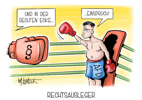 Cartoon: Rechtsausleger (medium) by Mirco Tomicek tagged afd,alternative,für,deutschland,verfassungsschutz,berufung,urteil,gericht,verdachtsfall,rechts,rechtsradikal,rechte,partei,verfassungsgericht,einspruch,cartoon,karikatur,pressekarikatur,mirco,tomicek,afd,alternative,für,deutschland,verfassungsschutz,berufung,urteil,gericht,verdachtsfall,rechts,rechtsradikal,rechte,partei,verfassungsgericht,einspruch,cartoon,karikatur,pressekarikatur,mirco,tomicek