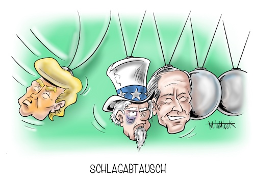 Cartoon: Schlagabtausch (medium) by Mirco Tomicek tagged donald,trump,joe,biden,amerika,us,usa,präsident,präsidentschaft,wahlkampf,wahl,wählen,election,wahlsieg,president,kampf,schlagabtausch,kritisieren,attacke,demokraten,karikatur,cartoon,mirco,tomicek,donald,trump,joe,biden,amerika,us,usa,präsident,präsidentschaft,wahlkampf,wahl,wählen,election,wahlsieg,president,kampf,schlagabtausch,kritisieren,attacke,demokraten,karikatur,cartoon,mirco,tomicek