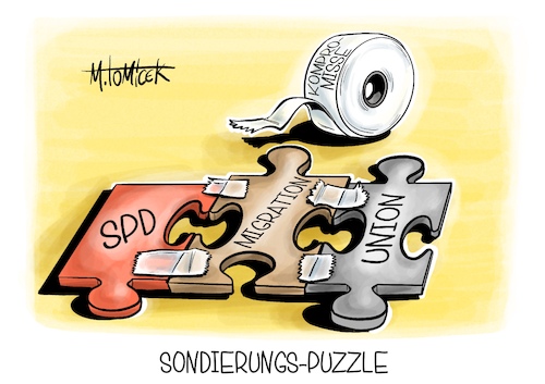 Cartoon: Soniderungs-Puzzle (medium) by Mirco Tomicek tagged union,spd,cdu,csu,sondierungen,sondierung,sondierungsgespräche,koalition,koalitionsverhandlungen,politik,regierungsbildung,merz,migration,asyl,migrationspolitik,puzzle,karikatur,pressekarikatur,cartoon,mirco,tomicek,union,spd,cdu,csu,sondierungen,sondierung,sondierungsgespräche,koalition,koalitionsverhandlungen,politik,regierungsbildung,merz,migration,asyl,migrationspolitik,puzzle,karikatur,pressekarikatur,cartoon,mirco,tomicek