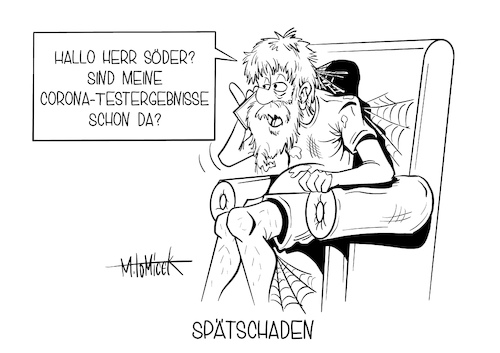 Cartoon: Spätschaden (medium) by Mirco Tomicek tagged bayern,bayerischer,corona,teststation,test,coronatest,positiv,negativ,warten,ergebnisse,ministerpräsident,markus,söder,kritik,vergessen,verpatzt,covid19,virus,infektion,infektionen,infiziert,cartoon,karikatur,mirco,tomicek,bayern,bayerischer,corona,teststation,test,coronatest,positiv,negativ,warten,ergebnisse,ministerpräsident,markus,söder,kritik,vergessen,verpatzt,covid19,virus,infektion,infektionen,infiziert,cartoon,karikatur,mirco,tomicek