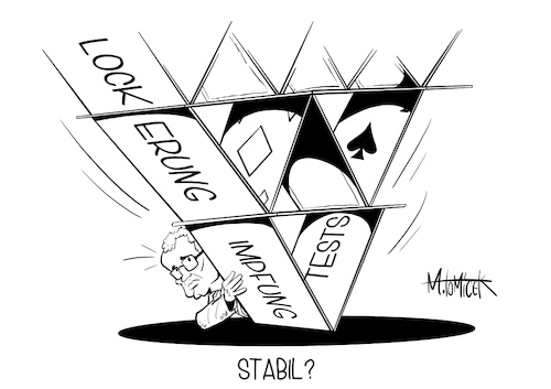 Cartoon: Stabil? (medium) by Mirco Tomicek tagged lockdown,shutdown,corona,beschlüsse,beschluss,covid19,tests,testen,impfen,geimpft,impfungen,impfstrategie,impfstoff,bund,länder,gipfel,coronagipfel,coronakonferenz,konferenz,jens,spahn,angela,merkel,kartenhaus,karten,runde,lockerungen,lockerung,geöffnet,offen,öffnung,öffnungen,inzidenz,cartoon,karikatur,pressekarikatur,mirco,tomicek,lockdown,shutdown,corona,beschlüsse,beschluss,covid19,tests,testen,impfen,geimpft,impfungen,impfstrategie,impfstoff,bund,länder,gipfel,coronagipfel,coronakonferenz,konferenz,jens,spahn,angela,merkel,kartenhaus,karten,runde,lockerungen,lockerung,geöffnet,offen,öffnung,öffnungen,inzidenz,cartoon,karikatur,pressekarikatur,mirco,tomicek