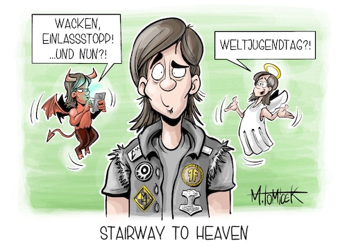 Cartoon: Stairway to Heaven (medium) by Mirco Tomicek tagged wacken,open,air,festival,einlassstopp,einlass,einreise,metalfestival,metal,weltjugendtag,katholische,kirche,papst,lissabon,cartoon,karikatur,pressekarikatur,mirco,tomicek,wacken,open,air,festival,einlassstopp,einlass,einreise,metalfestival,metal,weltjugendtag,katholische,kirche,papst,lissabon,cartoon,karikatur,pressekarikatur,mirco,tomicek