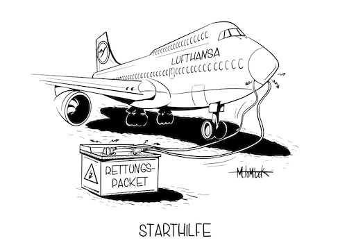 Cartoon: Starthilfe (medium) by Mirco Tomicek tagged lufthansa,rettungspaket,starthilfe,eu,deutschland,aktionäre,flughafen,flugzeug,paket,rettung,hilfe,luftfahrt,karikatur,cartoon,mirco,tomicek,lufthansa,rettungspaket,starthilfe,eu,deutschland,aktionäre,flughafen,flugzeug,paket,rettung,hilfe,luftfahrt,karikatur,cartoon,mirco,tomicek