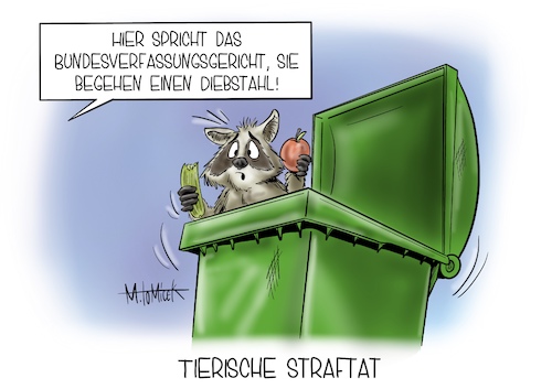 Cartoon: Tierische Straftat (medium) by Mirco Tomicek tagged straftat,diebstahl,essen,müll,ernährung,container,containern,bundesverfassungsgericht,verfassungsgericht,beschwerde,lebensmittel,verschwendung,umwelt,cartoon,karikatur,mirco,tomicek,straftat,diebstahl,essen,müll,ernährung,container,containern,bundesverfassungsgericht,verfassungsgericht,beschwerde,lebensmittel,verschwendung,umwelt,cartoon,karikatur,mirco,tomicek