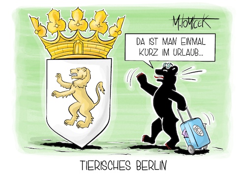 Cartoon: Tierisches Berlin (medium) by Mirco Tomicek tagged berlin,polizei,sucht,löwe,löwin,tier,tiere,bär,bären,wild,wildtier,zoo,urlaub,reisen,sommer,sommerurlaub,reise,urlauber,karikatur,pressekarikatur,cartoon,mirco,tomicek,berlin,polizei,sucht,löwe,löwin,tier,tiere,bär,bären,wild,wildtier,zoo,urlaub,reisen,sommer,sommerurlaub,reise,urlauber,karikatur,pressekarikatur,cartoon,mirco,tomicek