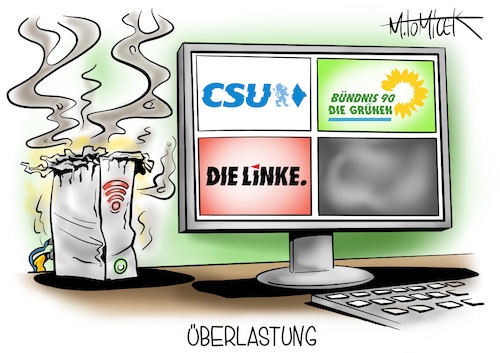 Cartoon: Überlastung (medium) by Mirco Tomicek tagged csu,fraktionsklausur,grüne,grünen,parteienrat,rat,linke,linken,parteivorstand,wahl,bundestagswahl,wahlen,wiessler,bartsch,habeck,pressekonferenz,video,videokonferenz,videoschalte,schalte,stream,online,zugeschaltet,digital,cartoon,karikatur,pressekarikatur,mirco,tomicek,csu,fraktionsklausur,grüne,grünen,parteienrat,rat,linke,linken,parteivorstand,wahl,bundestagswahl,wahlen,wiessler,bartsch,habeck,pressekonferenz,video,videokonferenz,videoschalte,schalte,stream,online,zugeschaltet,digital,cartoon,karikatur,pressekarikatur,mirco,tomicek