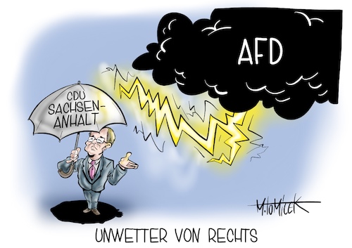 Cartoon: Unwetter von rechts (medium) by Mirco Tomicek tagged cdu,union,armin,laschet,reiner,haseloff,sachsen,anhalt,landtagswahl,landtagswahlen,afd,alternative,für,deutschland,umfrage,werte,umfragewerte,wahl,wahlen,prognose,cartoon,karikatur,pressekarikatur,mirco,tomicek,cdu,union,armin,laschet,reiner,haseloff,sachsen,anhalt,landtagswahl,landtagswahlen,afd,alternative,für,deutschland,umfrage,werte,umfragewerte,wahl,wahlen,prognose,cartoon,karikatur,pressekarikatur,mirco,tomicek