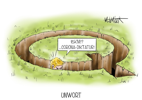 Cartoon: Unwort (medium) by Mirco Tomicek tagged corona,diktatur,unwort,des,jahres,covid19,virus,viren,pandemie,querdenker,rechtsextremen,propagandisten,alu,hüte,verschwörungstheoretiker,verschwörung,theoretiker,theorie,15km,radius,wohnort,maßnahmen,maßnahme,lockdown,shutdown,regeln,regelung,kontakt,kontaktbeschränkung,beschränkungen,cartoon,karikatur,pressekarikatur,mirco,tomicek,corona,diktatur,unwort,des,jahres,covid19,virus,viren,pandemie,querdenker,rechtsextremen,propagandisten,alu,hüte,verschwörungstheoretiker,verschwörung,theoretiker,theorie,15km,radius,wohnort,maßnahmen,maßnahme,lockdown,shutdown,regeln,regelung,kontakt,kontaktbeschränkung,beschränkungen,cartoon,karikatur,pressekarikatur,mirco,tomicek