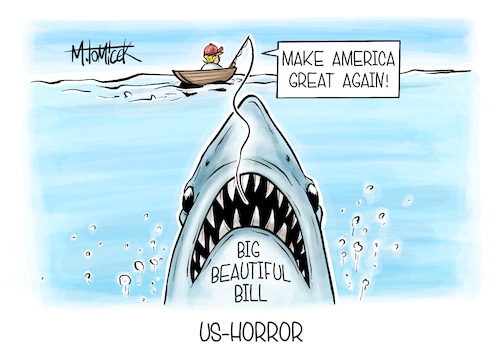 Cartoon: US-Horror (medium) by Mirco Tomicek tagged usa,us,america,donald,trump,big,beautiful,bill,steuer,steuergesetz,steuerreform,migration,militär,verteidigung,schulden,weißer,hau,jaws,karikatur,cartoon,pressekarikatur,mirco,tomicek,usa,us,america,donald,trump,big,beautiful,bill,steuer,steuergesetz,steuerreform,migration,militär,verteidigung,schulden,weißer,hau,jaws,karikatur,cartoon,pressekarikatur,mirco,tomicek