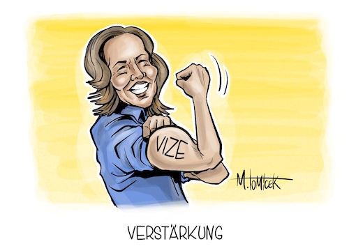 Cartoon: Verstärkung (medium) by Mirco Tomicek tagged us,wahlkampf,usa,wahl,wahlen,präsidentschaftswahl,präsident,kandidat,kandidatur,kandidatin,kamala,harris,vize,vizepräsident,vizepräsidentschaft,amerika,stark,verstärkung,demokraten,karikatur,pressekarikatur,cartoon,mirco,tomicek,us,wahlkampf,usa,wahl,wahlen,präsidentschaftswahl,präsident,kandidat,kandidatur,kandidatin,kamala,harris,vize,vizepräsident,vizepräsidentschaft,amerika,stark,verstärkung,demokraten,karikatur,pressekarikatur,cartoon,mirco,tomicek