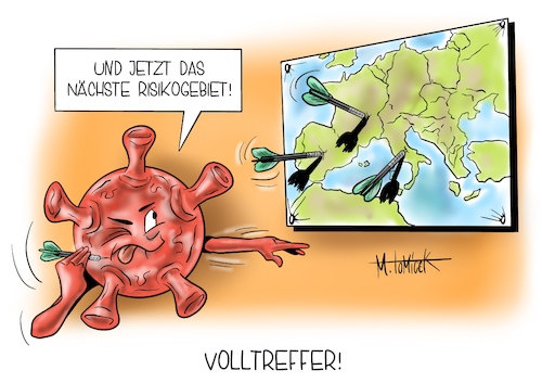 Cartoon: Volltreffer! (medium) by Mirco Tomicek tagged corona,covid19,risiko,risikogebiete,reise,reisewarnung,warnung,warnungen,urlaub,trip,verreisen,risikogebieten,fahrt,ausflug,ferien,kurzurlaub,europa,eu,bundesregierung,regnionen,länder,karikatur,cartoon,mirco,tomicek,corona,covid19,risiko,risikogebiete,reise,reisewarnung,warnung,warnungen,urlaub,trip,verreisen,risikogebieten,fahrt,ausflug,ferien,kurzurlaub,europa,eu,bundesregierung,regnionen,länder,karikatur,cartoon,mirco,tomicek