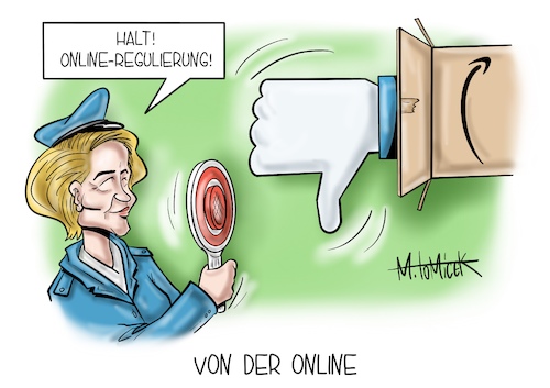 Cartoon: Von der Online (medium) by Mirco Tomicek tagged eu,online,regulierung,regeln,digital,digitale,märkte,entwurf,entwürfe,europa,europäische,kommission,ursula,von,der,leyen,services,act,commerce,shops,shopping,web,website,webseiten,facebook,amazon,händler,plattformen,plattform,richtlinien,social,media,apple,google,recht,rechte,cartoon,karikatur,pressekarikatur,mirco,tomicek,eu,online,regulierung,regeln,digital,digitale,märkte,entwurf,entwürfe,europa,europäische,kommission,ursula,von,der,leyen,services,act,commerce,shops,shopping,web,website,webseiten,facebook,amazon,händler,plattformen,plattform,richtlinien,social,media,apple,google,recht,rechte,cartoon,karikatur,pressekarikatur,mirco,tomicek