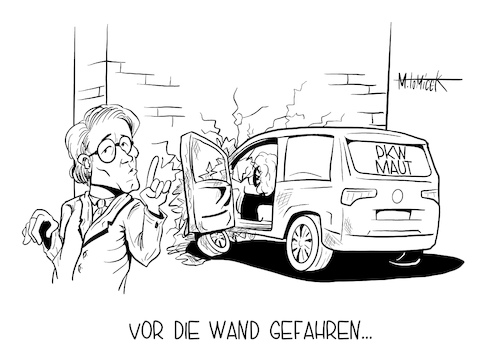 Cartoon: Vor die Wand gefahren... (medium) by Mirco Tomicek tagged andreas,scheuer,parlament,parlamentarischen,untersuchungsausschuss,scheitern,scheitert,pkw,maut,verkehrsminister,verkehr,minister,fahrzeug,auto,autobahn,protokolle,protokoll,interne,dokumente,bundesverkehrsminister,schienengipfel,eu,europa,deutschland,rede,untersuchung,debakel,karikatur,cartoon,presse,pressekarikatur,mirco,tomicek,andreas,scheuer,parlament,parlamentarischen,untersuchungsausschuss,scheitern,scheitert,pkw,maut,verkehrsminister,verkehr,minister,fahrzeug,auto,autobahn,protokolle,protokoll,interne,dokumente,bundesverkehrsminister,schienengipfel,eu,europa,deutschland,rede,untersuchung,debakel,karikatur,cartoon,presse,pressekarikatur,mirco,tomicek