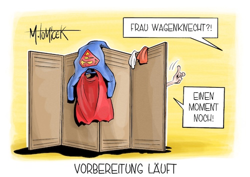 Cartoon: Vorbereitung läuft (medium) by Mirco Tomicek tagged bündnis,sahra,wagenknecht,linke,linkspartei,austritt,ausgetretten,neue,partei,gründung,parteigründung,linken,abgeordnete,superwoman,karikatur,pressekarikatur,cartoon,mirco,tomicek,bündnis,sahra,wagenknecht,linke,linkspartei,austritt,ausgetretten,neue,partei,gründung,parteigründung,linken,abgeordnete,superwoman,karikatur,pressekarikatur,cartoon,mirco,tomicek