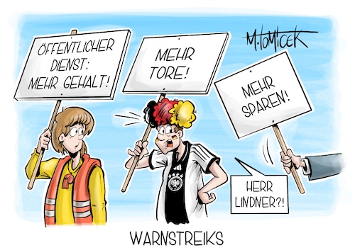 Cartoon: Warnstreiks (medium) by Mirco Tomicek tagged warnstreiks,verdi,warnstreik,streik,öffentlicher,dienst,kita,schule,schulen,gehalt,gehälter,dfb,mannschaft,schlappe,fußball,deutschland,nationalmannschaft,haushalt,haushaltssperre,bverfg,urteil,bereinigungssitzung,ampel,kolaition,karikatur,pressekarikatur,cartoon,mirco,tomicek,warnstreiks,verdi,warnstreik,streik,öffentlicher,dienst,kita,schule,schulen,gehalt,gehälter,dfb,mannschaft,schlappe,fußball,deutschland,nationalmannschaft,haushalt,haushaltssperre,bverfg,urteil,bereinigungssitzung,ampel,kolaition,karikatur,pressekarikatur,cartoon,mirco,tomicek