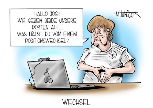 Cartoon: Wechsel (medium) by Mirco Tomicek tagged joachim,löw,jogi,nachfolger,fußball,deutscher,fußballer,national,mannschaft,deutsche,wechsel,football,em,europa,meisterschaft,wm,trainer,trainerwechsel,bundestrainer,dfb,liga,bundesliga,stadion,sommer,angela,merkel,bundeskanzlerin,kanzler,kanzleramt,trainerin,frauenfußball,frauen,videokonferenz,konferenz,cartoon,karikatur,pressekarikatur,mirco,tomicek,joachim,löw,jogi,nachfolger,fußball,deutscher,fußballer,national,mannschaft,deutsche,wechsel,football,em,europa,meisterschaft,wm,trainer,trainerwechsel,bundestrainer,dfb,liga,bundesliga,stadion,sommer,angela,merkel,bundeskanzlerin,kanzler,kanzleramt,trainerin,frauenfußball,frauen,videokonferenz,konferenz,cartoon,karikatur,pressekarikatur,mirco,tomicek