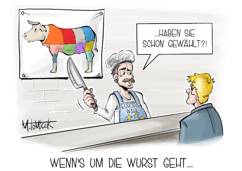 Cartoon: Wenns um die Wurst geht... (medium) by Mirco Tomicek tagged europa,europawahl,wahlen,wahl,gewählt,wahlkabine,parteien,hochrechnung,briefwahl,auszählung,stimmen,stier,cartoon,karikatur,pressekarikatur,mirco,tomicek,europa,europawahl,wahlen,wahl,gewählt,wahlkabine,parteien,hochrechnung,briefwahl,auszählung,stimmen,stier,cartoon,karikatur,pressekarikatur,mirco,tomicek