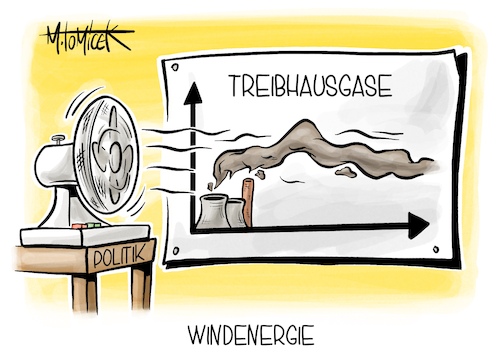 Cartoon: Windenergie (medium) by Mirco Tomicek tagged treibhausgase,treibhausgasemission,emission,treibhaus,gase,gas,co2,ausstoß,umweltschutz,umwelt,natur,naturschutz,windenergie,politik,karikatur,pressekarikatur,cartoon,mirco,tomicek,treibhausgase,treibhausgasemission,emission,treibhaus,gase,gas,co2,ausstoß,umweltschutz,umwelt,natur,naturschutz,windenergie,politik,karikatur,pressekarikatur,cartoon,mirco,tomicek