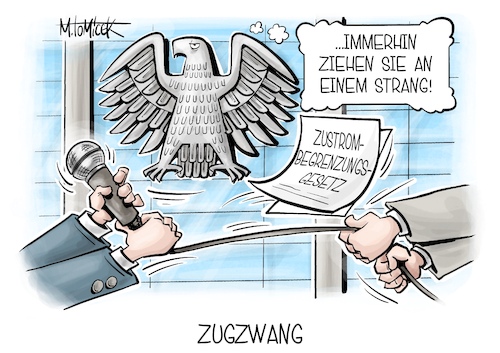 Cartoon: Zugzwang (medium) by Mirco Tomicek tagged bundestag,bundestagsdebatte,debatte,bundestagssitzung,zustrombegrenzungsgesetz,gesetz,migration,migrationspolitik,asyl,asylpolitik,familien,cdu,union,friedrich,merz,afd,abstimmung,karikatur,pressekarikatur,cartoon,mirco,tomicek,bundestag,bundestagsdebatte,debatte,bundestagssitzung,zustrombegrenzungsgesetz,gesetz,migration,migrationspolitik,asyl,asylpolitik,familien,cdu,union,friedrich,merz,afd,abstimmung,karikatur,pressekarikatur,cartoon,mirco,tomicek