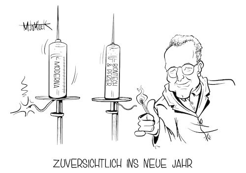 Cartoon: Zuversichtlich ins neue Jahr (medium) by Mirco Tomicek tagged jens,spahn,impfung,impfen,impfe,coronaimpfung,corona,covid19,moderna,biontech,pfizer,gesundheitsminister,pandemie,lockdown,shutdown,weihnachten,weihnachtsfest,silvester,neu,jahr,neues,januar,gruppen,risikogruppen,kontaktbeschränkungen,kontakt,impfungen,impfstoffe,spritze,spritzen,arzt,ärzte,medizin,verabreichung,wissenschaft,antrag,anträge,zulassung,eu,europa,cartoon,karikatur,pressekarikatur,mirco,tomicek,jens,spahn,impfung,impfen,impfe,coronaimpfung,corona,covid19,moderna,biontech,pfizer,gesundheitsminister,pandemie,lockdown,shutdown,weihnachten,weihnachtsfest,silvester,neu,jahr,neues,januar,gruppen,risikogruppen,kontaktbeschränkungen,kontakt,impfungen,impfstoffe,spritze,spritzen,arzt,ärzte,medizin,verabreichung,wissenschaft,antrag,anträge,zulassung,eu,europa,cartoon,karikatur,pressekarikatur,mirco,tomicek