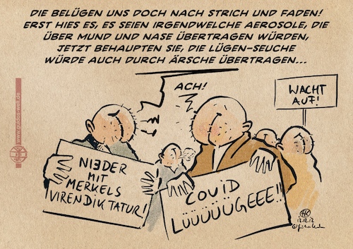 Cartoon: Ärsche übertragen Covid (medium) by Guido Kuehn tagged covid,corona,querdenker,covid,corona,querdenker