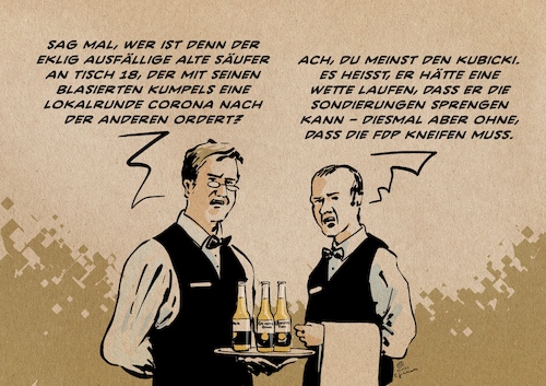 Cartoon: Das Schmerzgrenzenspiel (medium) by Guido Kuehn tagged montgomery,kubicki,fdp,saddam,hussein,montgomery,kubicki,fdp,saddam,hussein
