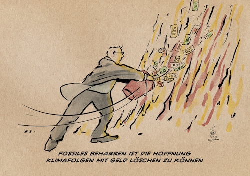 Cartoon: Fossiles Mindset (medium) by Guido Kuehn tagged klima,hitze,klimafolgen,klima,hitze,klimafolgen