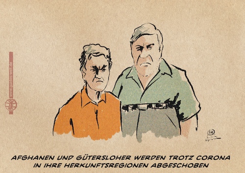 Cartoon: Gütersloh auf der Flucht (medium) by Guido Kuehn tagged gütersloh,tönnies,corona,flucht,gütersloh,tönnies,corona,flucht