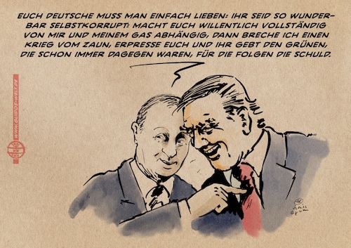 Cartoon: Habecks Schuld (medium) by Guido Kuehn tagged putin,gas,nordstream,schröder,grüne,spd,union,cdu,csu,fdp,regenerative,energien,krieg,wirtschaftskrieg,putin,gas,nordstream,grüne,spd,union,cdu,csu,fdp,regenerative,energien,krieg,wirtschaftskrieg