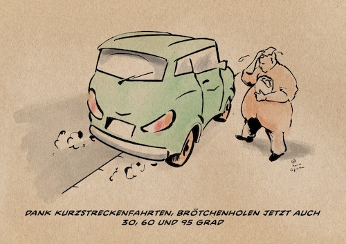 Cartoon: Kurzstreckenintelligenz (medium) by Guido Kuehn tagged mobilität,pkw,auto,kurzstrecke,klima,verkehr,mobilität,pkw,auto,kurzstrecke,klima,verkehr