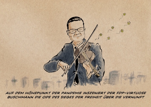 Cartoon: Ode an die Freiheit (medium) by Guido Kuehn tagged buschmann,fdp,covid,corona,freiheit,masken,quuerdenker,bund,maßnahmen,buschmann,fdp,covid,corona,freiheit,masken,quuerdenker,bund,maßnahmen