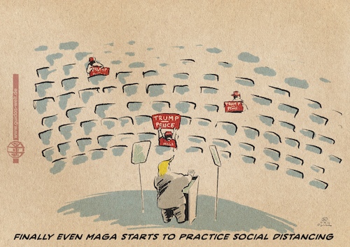 Cartoon: Social distancing (medium) by Guido Kuehn tagged trump,pence,tulsa,rally,trump,pence,tulsa,rally
