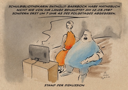 Cartoon: Stand der Diskussion (medium) by Guido Kuehn tagged baerbock,btw2021,wahlkampf,baerbock,btw2021,wahlkampf