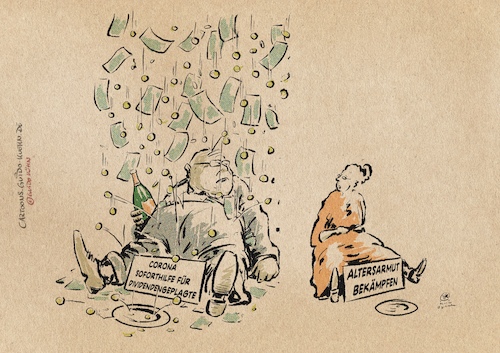 Cartoon: Subventionsregen (medium) by Guido Kuehn tagged frauen,armut,reichtum,merz