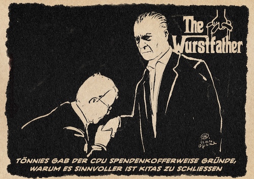 Cartoon: the wurstfather (medium) by Guido Kuehn tagged tönnies,wurst,nrw,laschet,corona,quarantäne,ausbruch,tönnies,wurst,nrw,laschet,corona,quarantäne,ausbruch