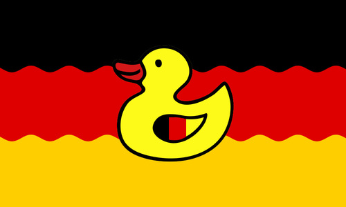 Cartoon: german duck (medium) by poleev tagged red,black,flag,deutschland,germany,duck,yellow,canard,hoax,ente